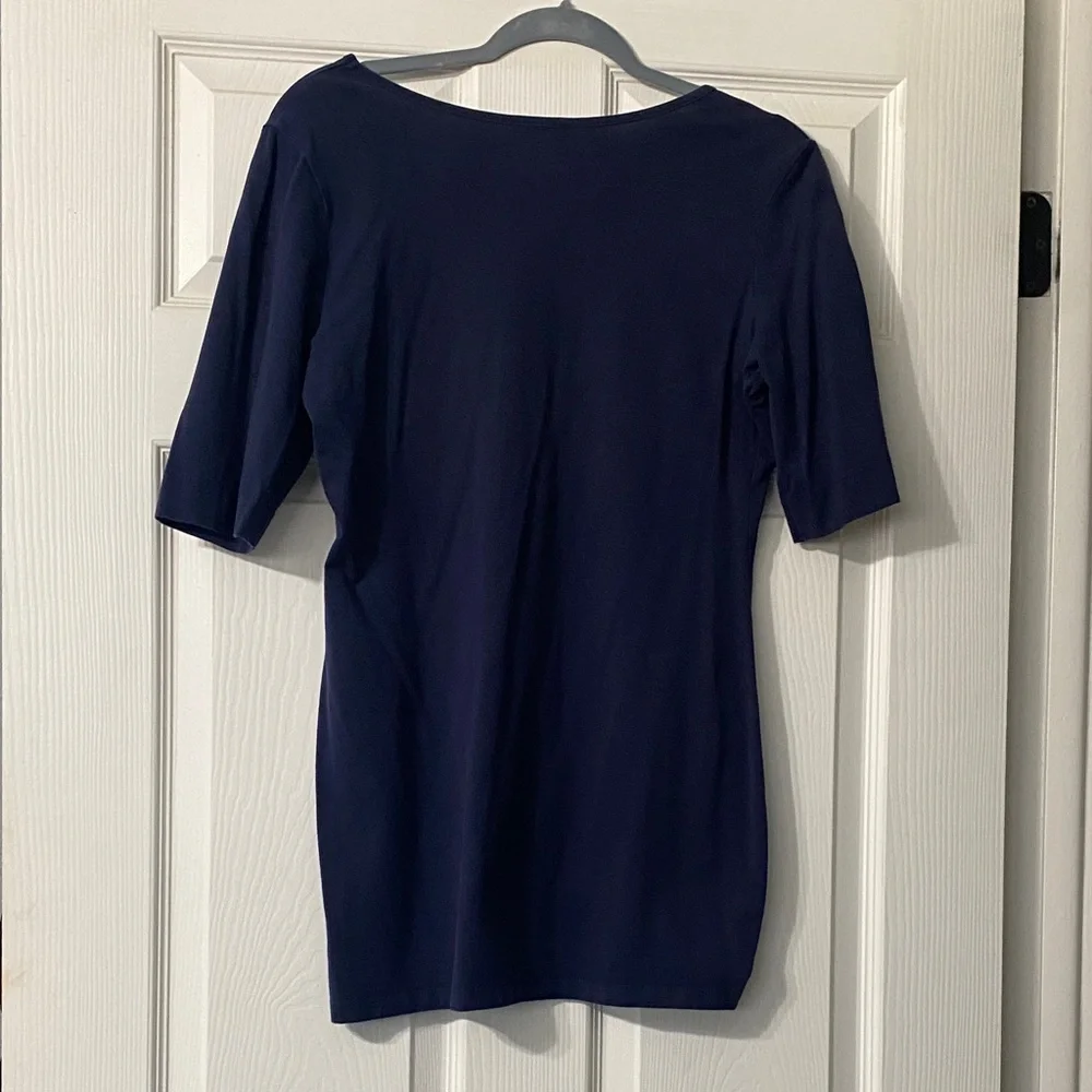 VENUS Women's Deep Blue V-Neck Short Sleeve Top - Picture 3 of 3